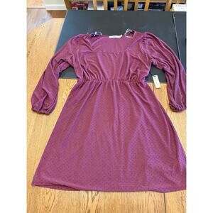 Liberty Love A-Line Dress Polka Dot Purple Square Neck Knit Long Sleeve XL Women